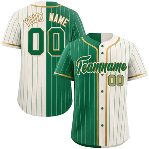 Custom Kelly Green Cream Two Tone Striped Fashion Authentic Baseball Jersey