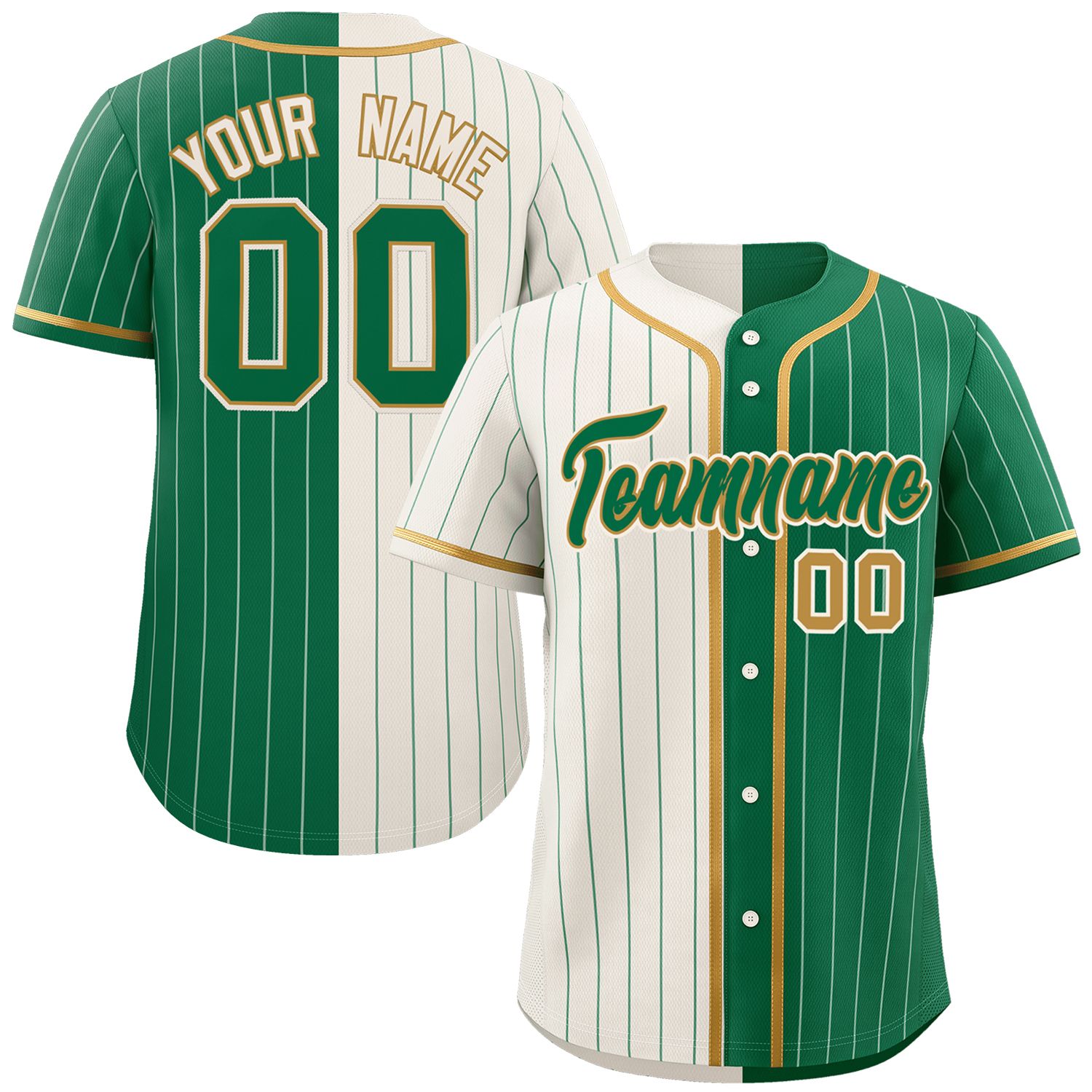 Custom Cream Kelly Green Two Tone Striped Fashion Authentic Baseball Jersey