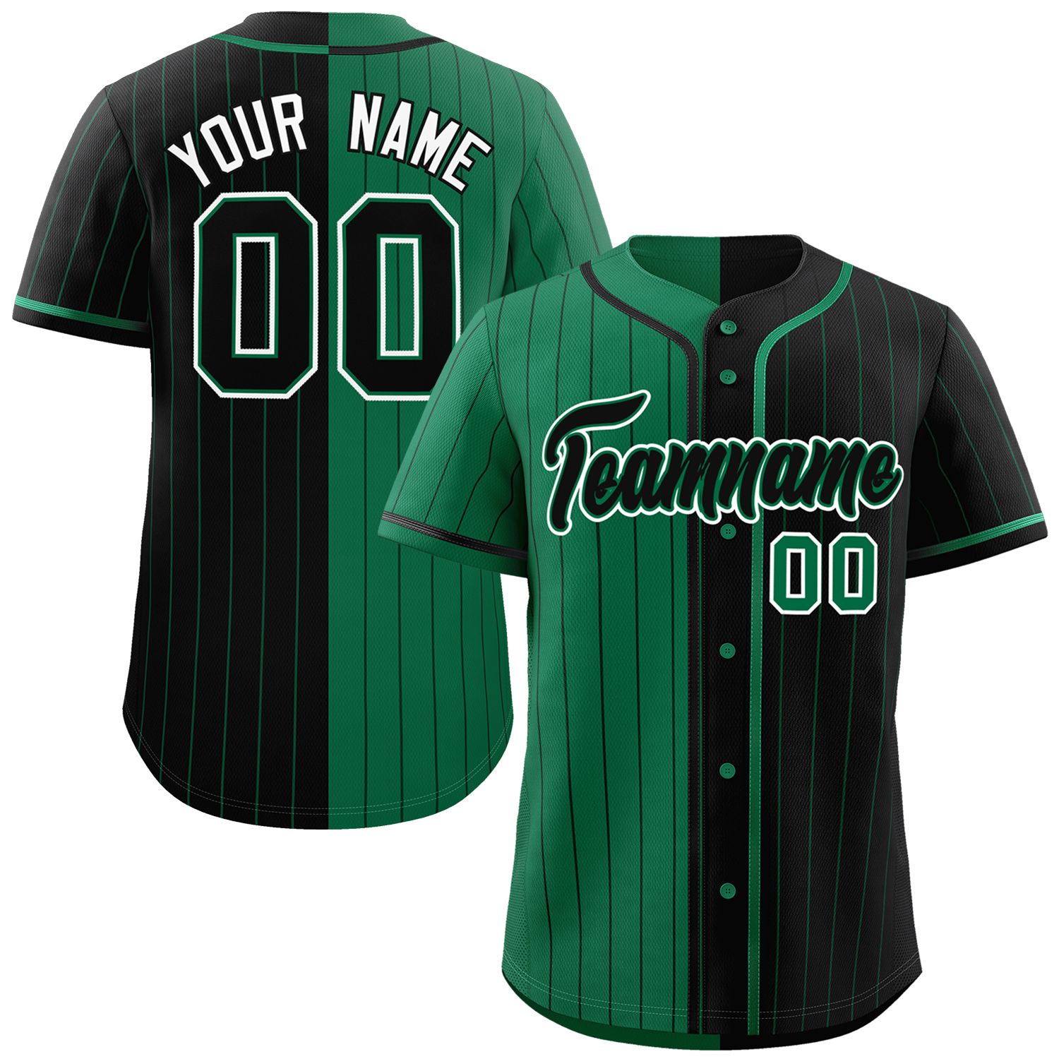 Custom Kelly Green Black Two Tone Striped Fashion Authentic Baseball Jersey