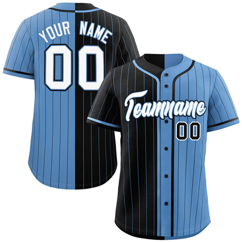 Custom Black Light Blue Two Tone Striped Fashion Authentic Baseball Jersey