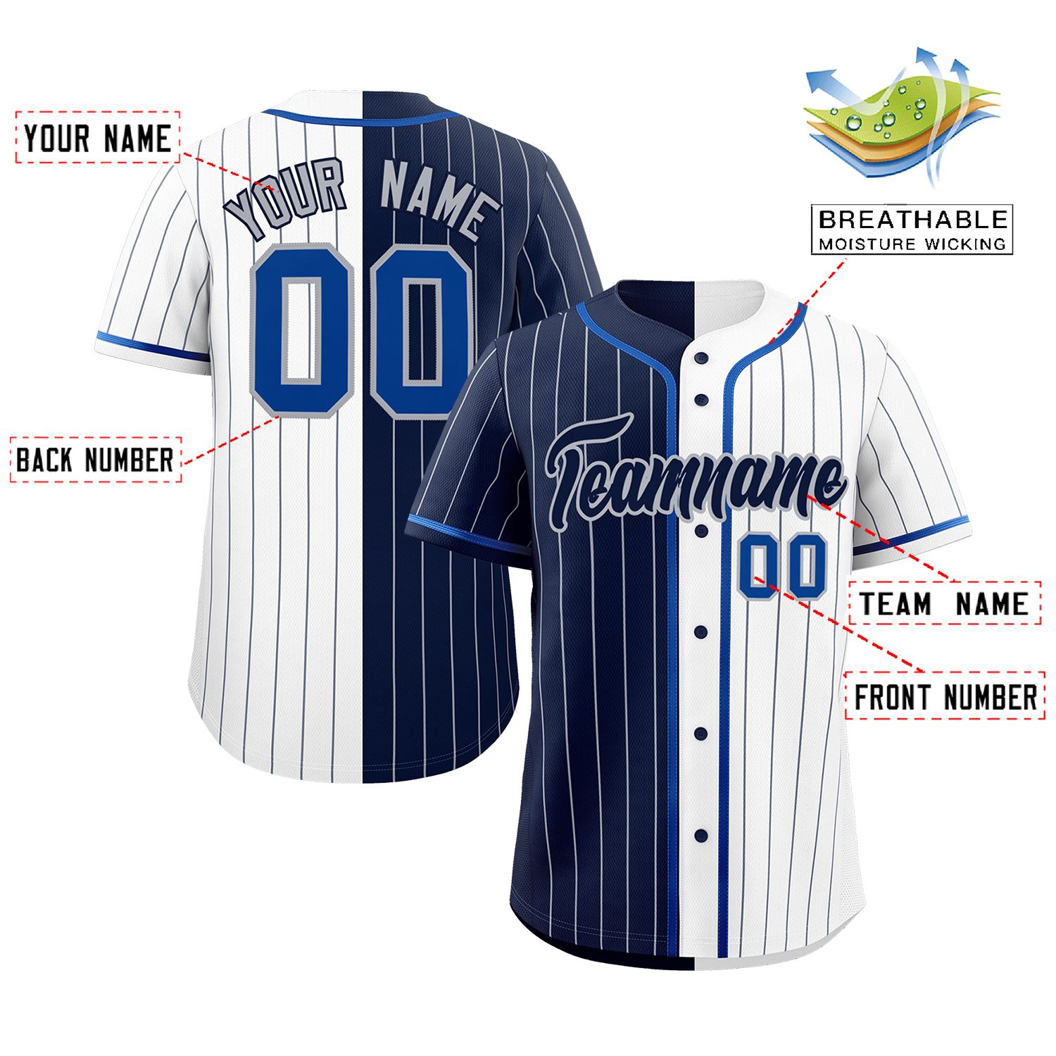 Custom Navy White Two Tone Striped Fashion Authentic Baseball Jersey