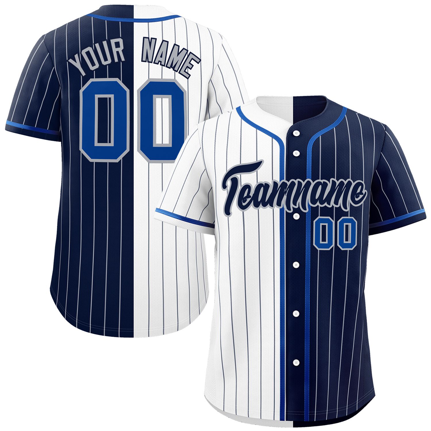 Custom White Navy Two Tone Striped Fashion Authentic Baseball Jersey