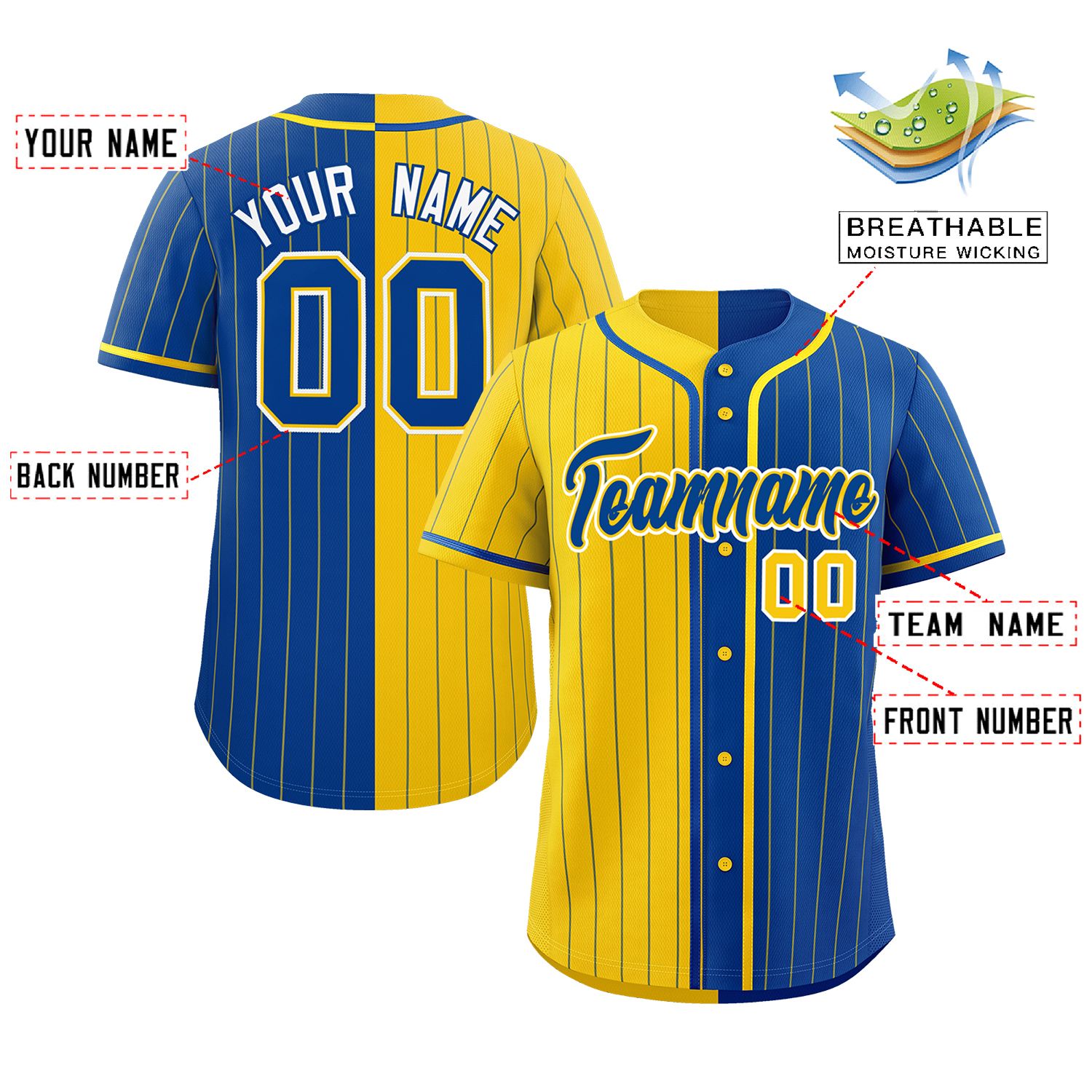 Custom Gold Royal Two Tone Striped Fashion Authentic Baseball Jersey