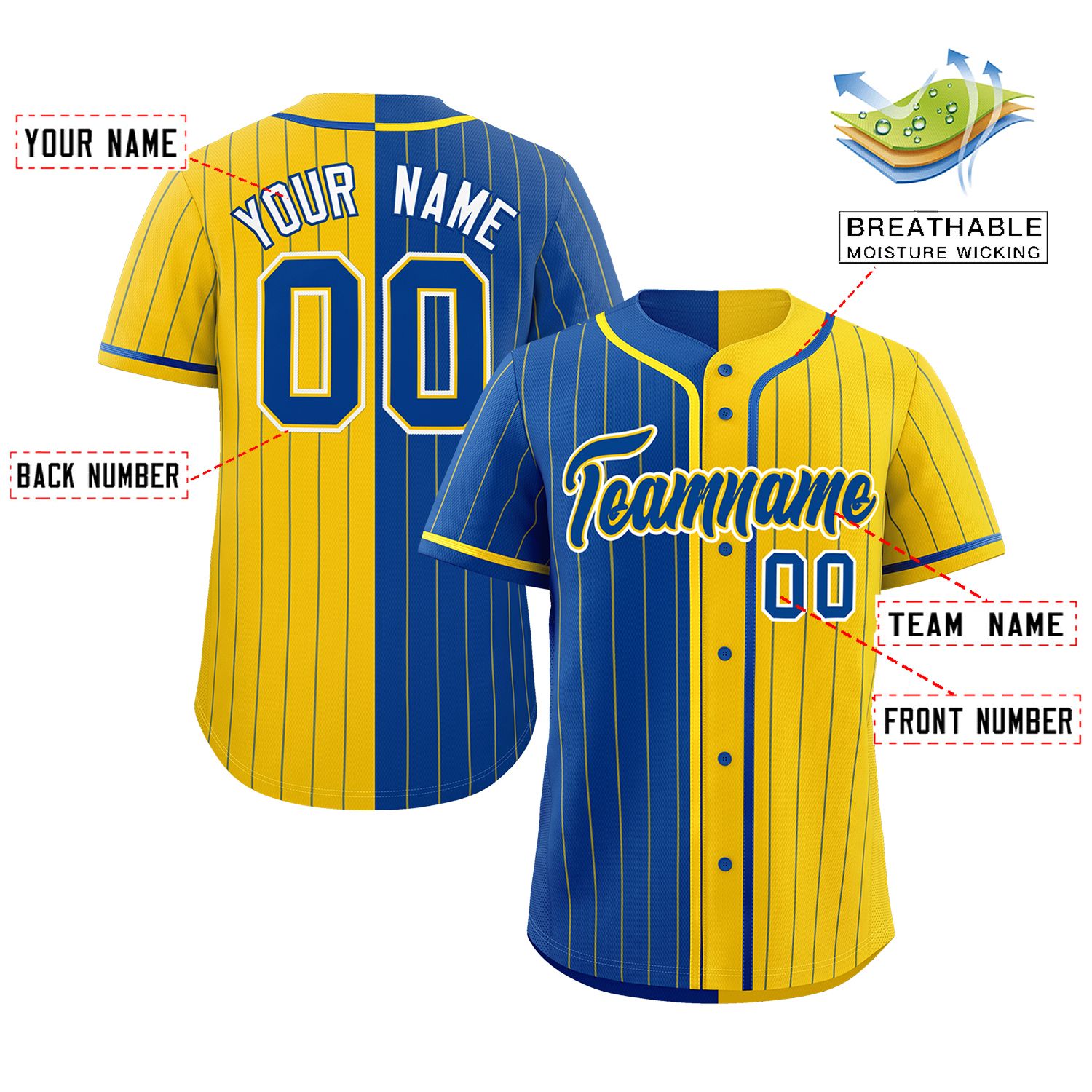 Custom Royal Gold Two Tone Striped Fashion Authentic Baseball Jersey