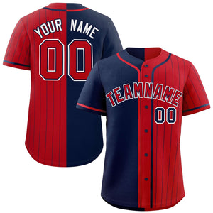 Custom Navy Red Stripe-Solid Combo Fashion Authentic Baseball Jersey