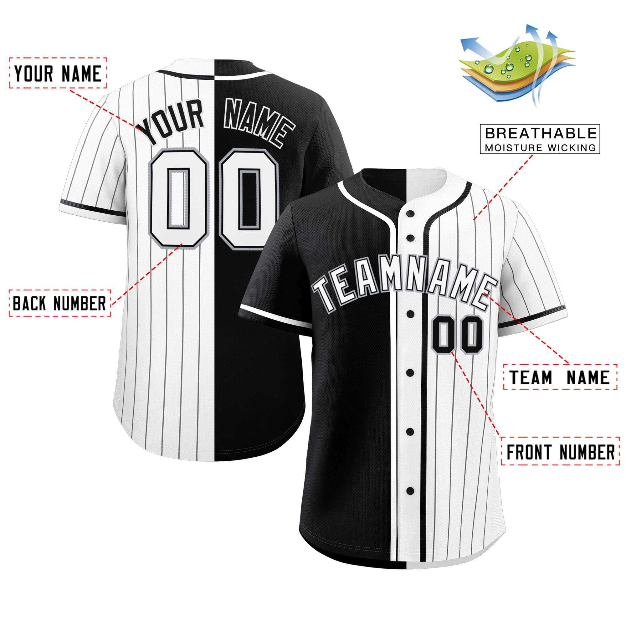 Custom Black White Stripe-Solid Combo Fashion Authentic Baseball Jersey