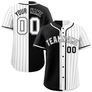 Custom Black White Stripe-Solid Combo Fashion Authentic Baseball Jersey