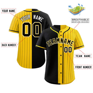 Custom Black Gold Stripe-Solid Combo Fashion Authentic Baseball Jersey