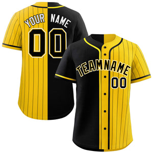 Custom Black Gold Stripe-Solid Combo Fashion Authentic Baseball Jersey