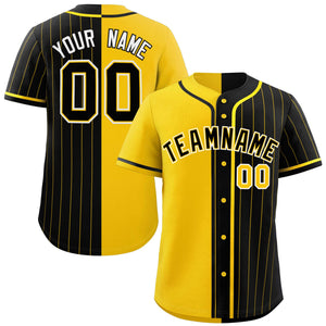 Custom Gold Black Stripe-Solid Combo Fashion Authentic Baseball Jersey