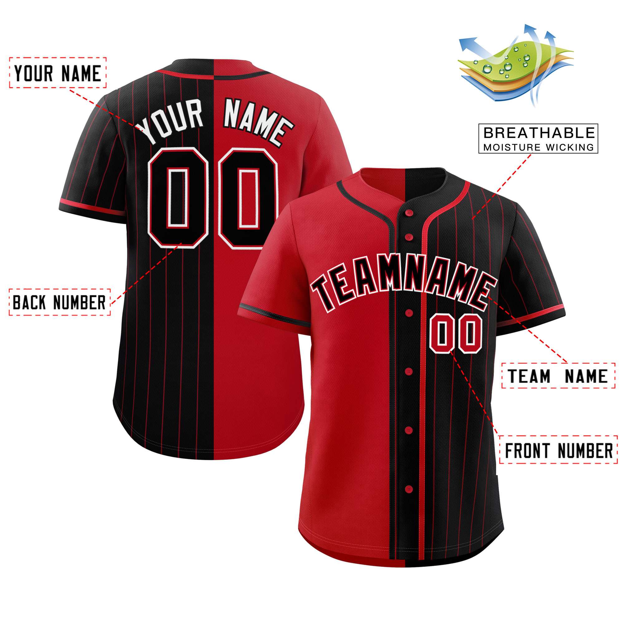 Custom Red Black Stripe-Solid Combo Fashion Authentic Baseball Jersey