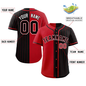 Custom Red Black Stripe-Solid Combo Fashion Authentic Baseball Jersey