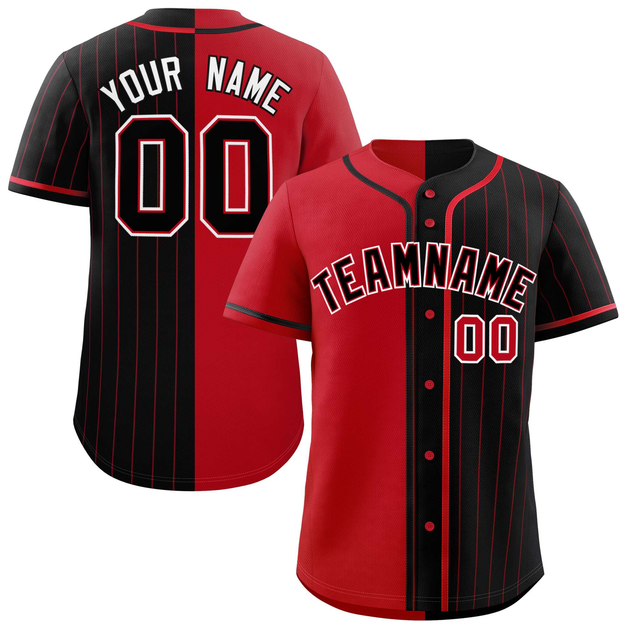 Custom Red Black Stripe-Solid Combo Fashion Authentic Baseball Jersey