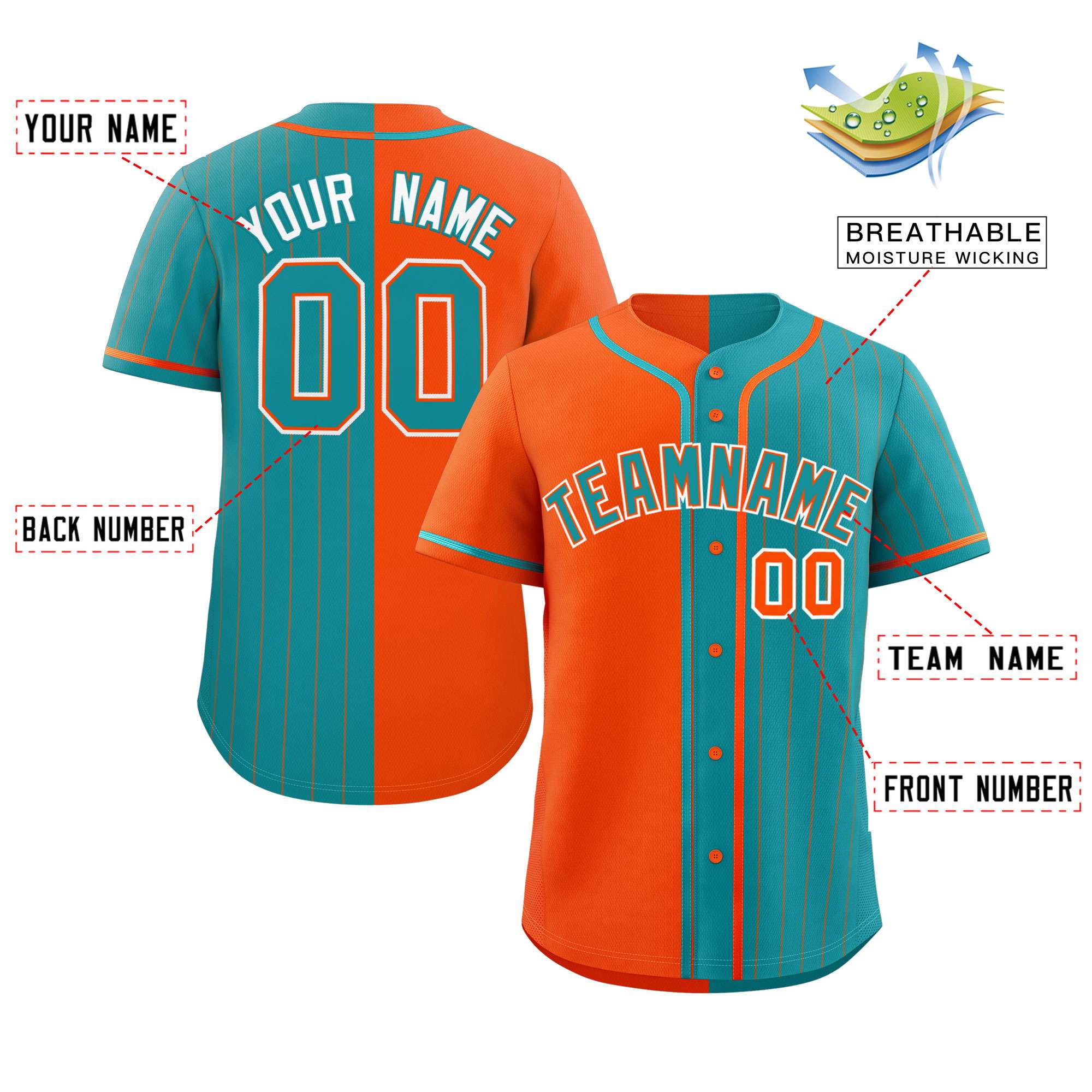 Custom Orange Aqua Stripe-Solid Combo Fashion Authentic Baseball Jersey