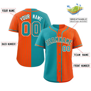 Custom Aqua Orange Stripe-Solid Combo Fashion Authentic Baseball Jersey