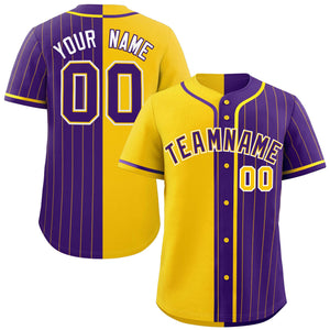 Custom Gold Purple Stripe-Solid Combo Fashion Authentic Baseball Jersey