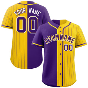 Custom Purple Gold Stripe-Solid Combo Fashion Authentic Baseball Jersey