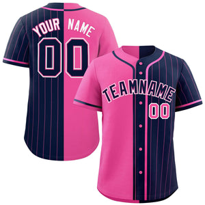 Custom Pink Navy Stripe-Solid Combo Fashion Authentic Baseball Jersey