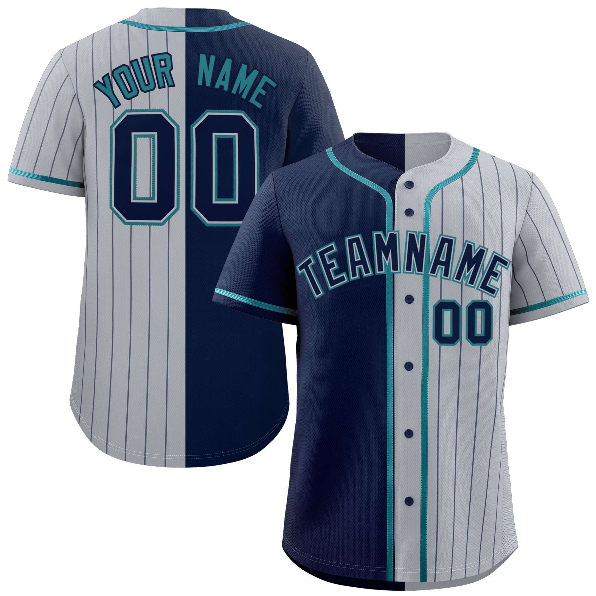 Custom Navy Gray Stripe-Solid Combo Fashion Authentic Baseball Jersey