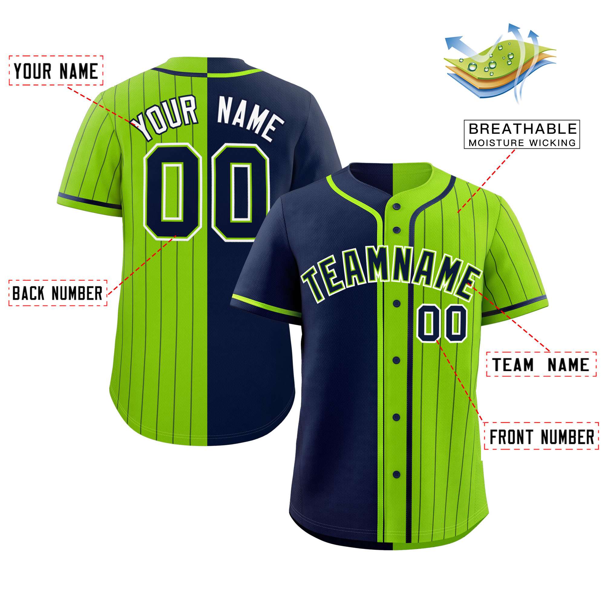 Custom Navy Neon Green Stripe-Solid Combo Fashion Authentic Baseball Jersey