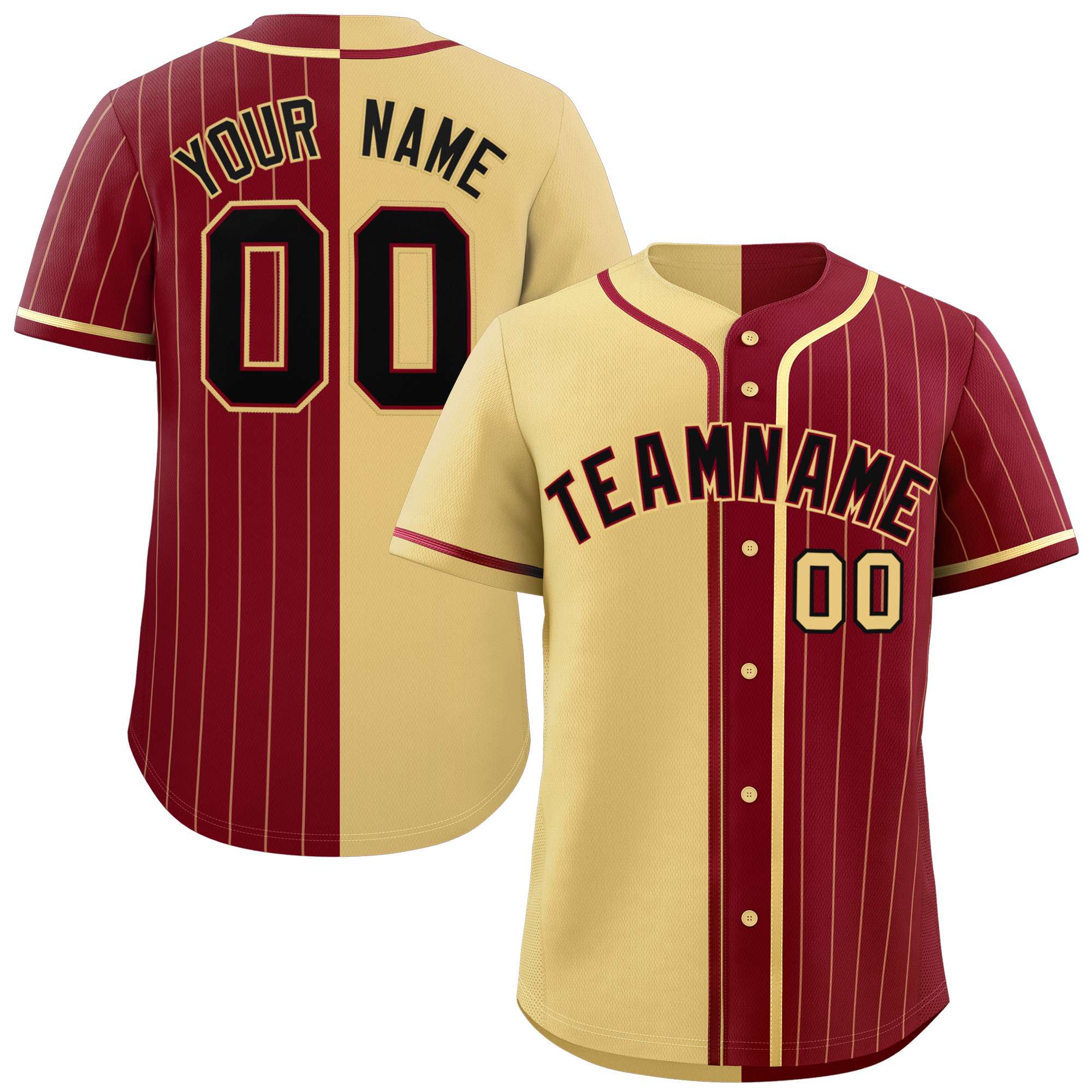 Custom Khaki Crimson Stripe-Solid Combo Fashion Authentic Baseball Jersey