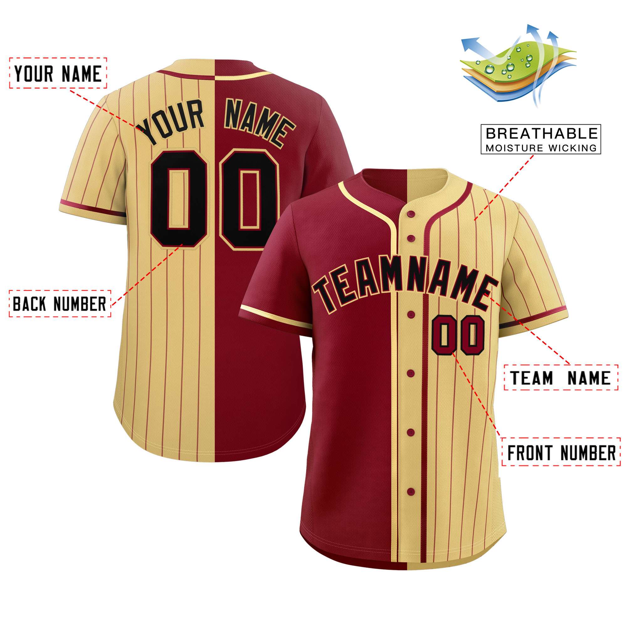 Custom Crimson Khaki Stripe-Solid Combo Fashion Authentic Baseball Jersey