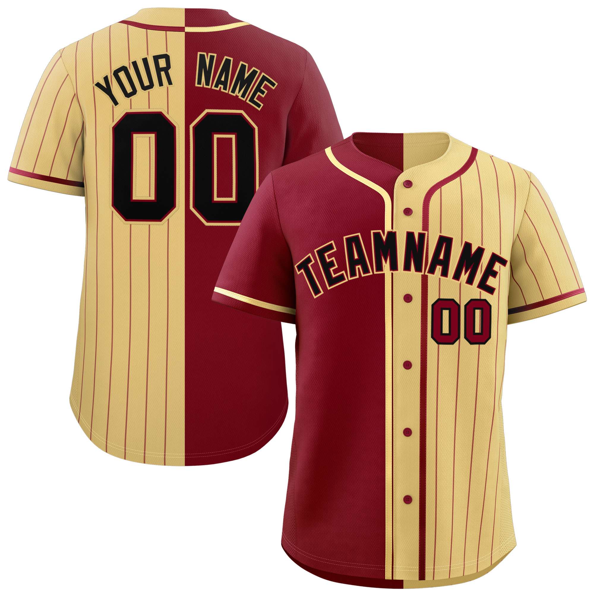 Custom Crimson Khaki Stripe-Solid Combo Fashion Authentic Baseball Jersey