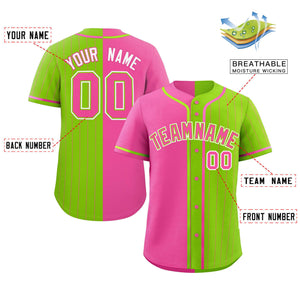 Custom Pink Neon Green Stripe-Solid Combo Fashion Authentic Baseball Jersey