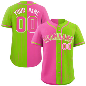 Custom Pink Neon Green Stripe-Solid Combo Fashion Authentic Baseball Jersey