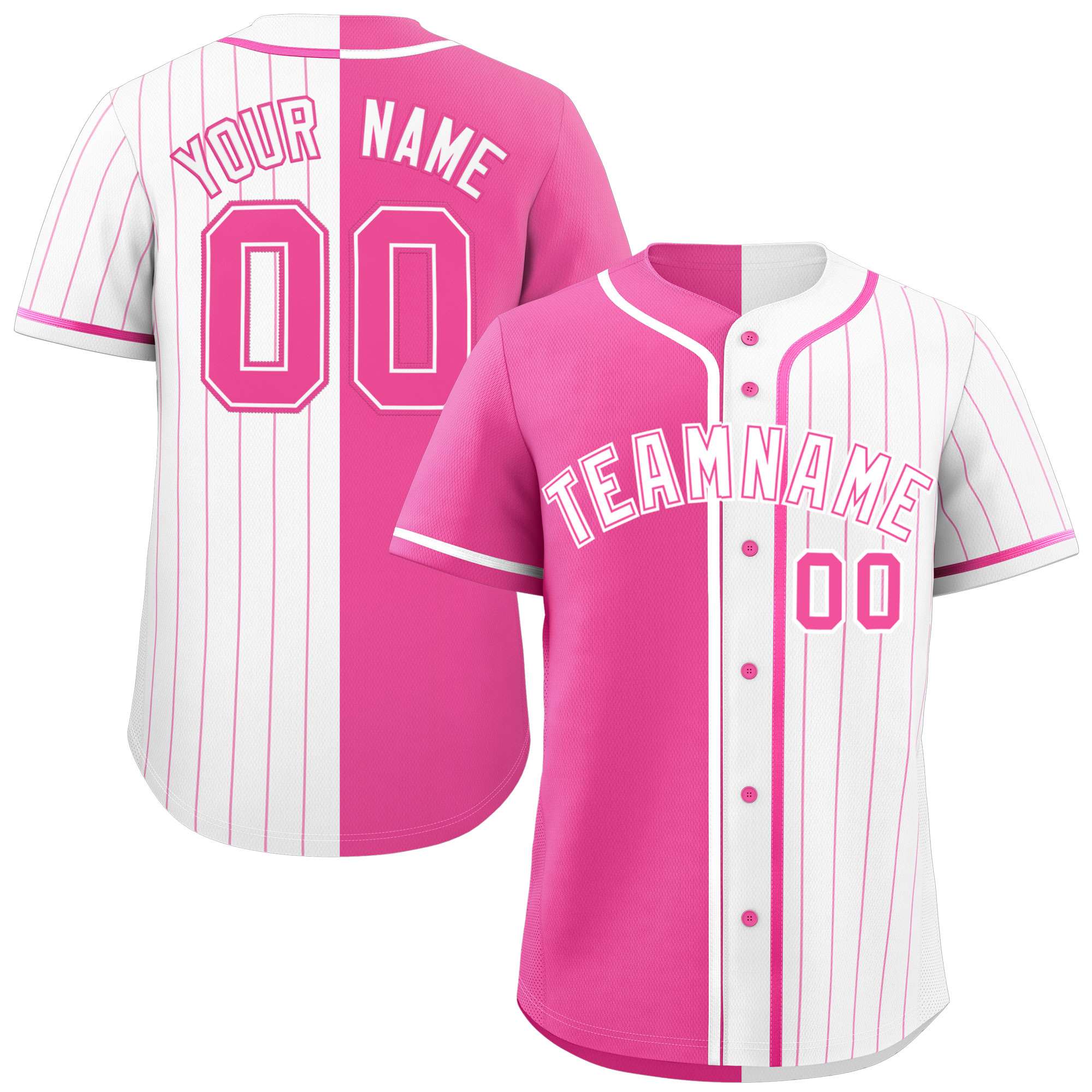 Custom Pink White Stripe-Solid Combo Fashion Authentic Baseball Jersey