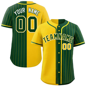 Custom Gold Green Stripe-Solid Combo Fashion Authentic Baseball Jersey