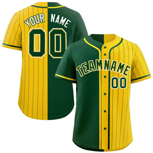 Custom Green Gold Stripe-Solid Combo Fashion Authentic Baseball Jersey