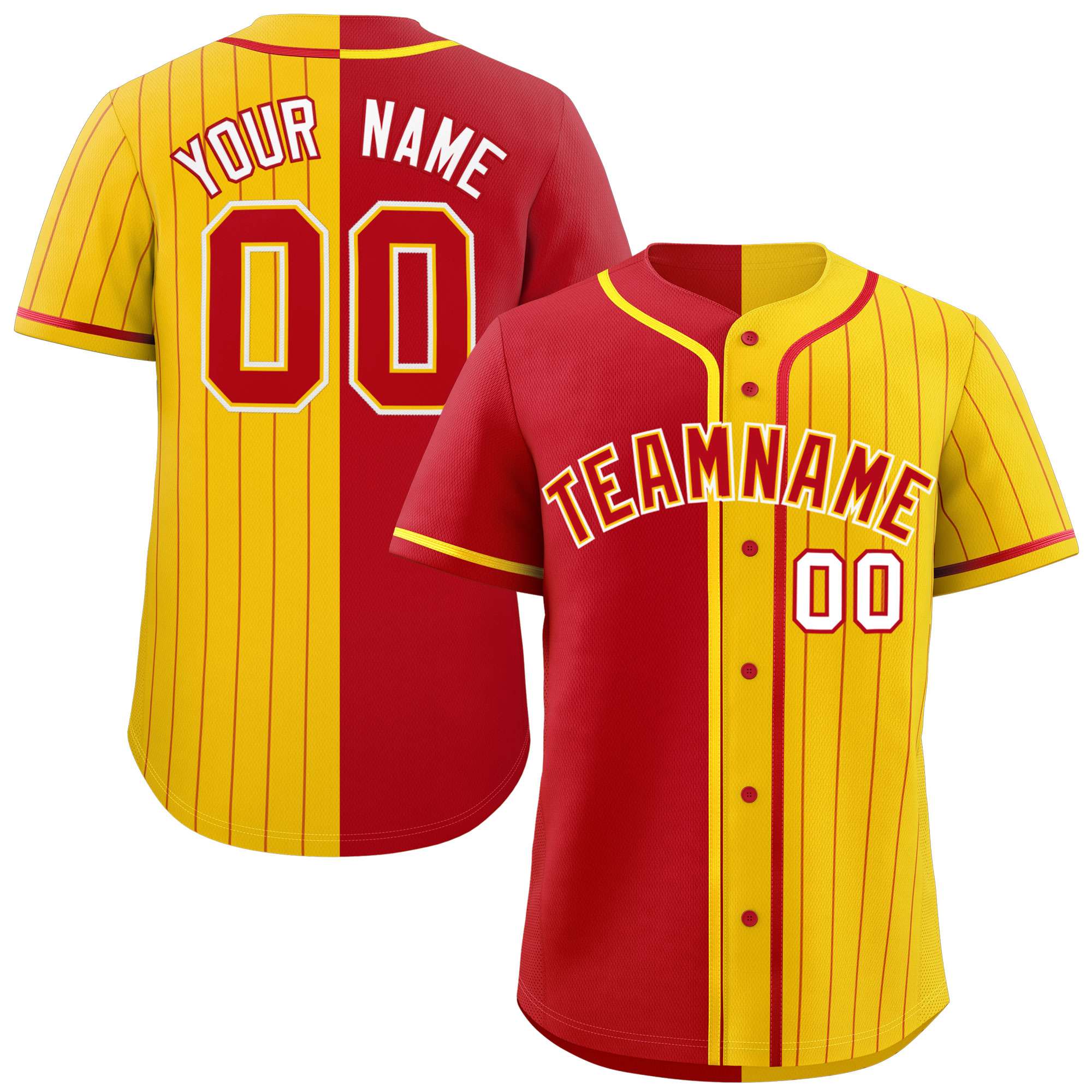 Custom Red Gold Stripe-Solid Combo Fashion Authentic Baseball Jersey