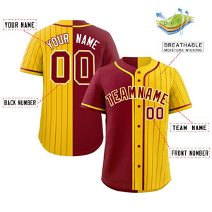 Custom Crimson Gold Stripe-Solid Combo Fashion Authentic Baseball Jersey