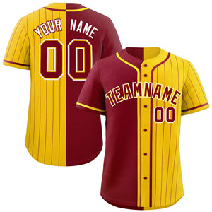 Custom Crimson Gold Stripe-Solid Combo Fashion Authentic Baseball Jersey