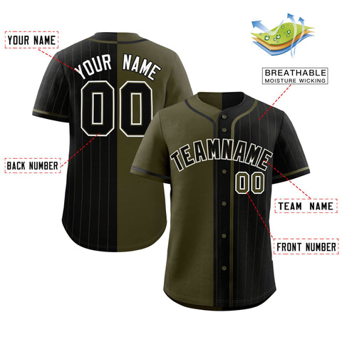 Custom Olive Black Stripe-Solid Combo Fashion Authentic Baseball Jersey
