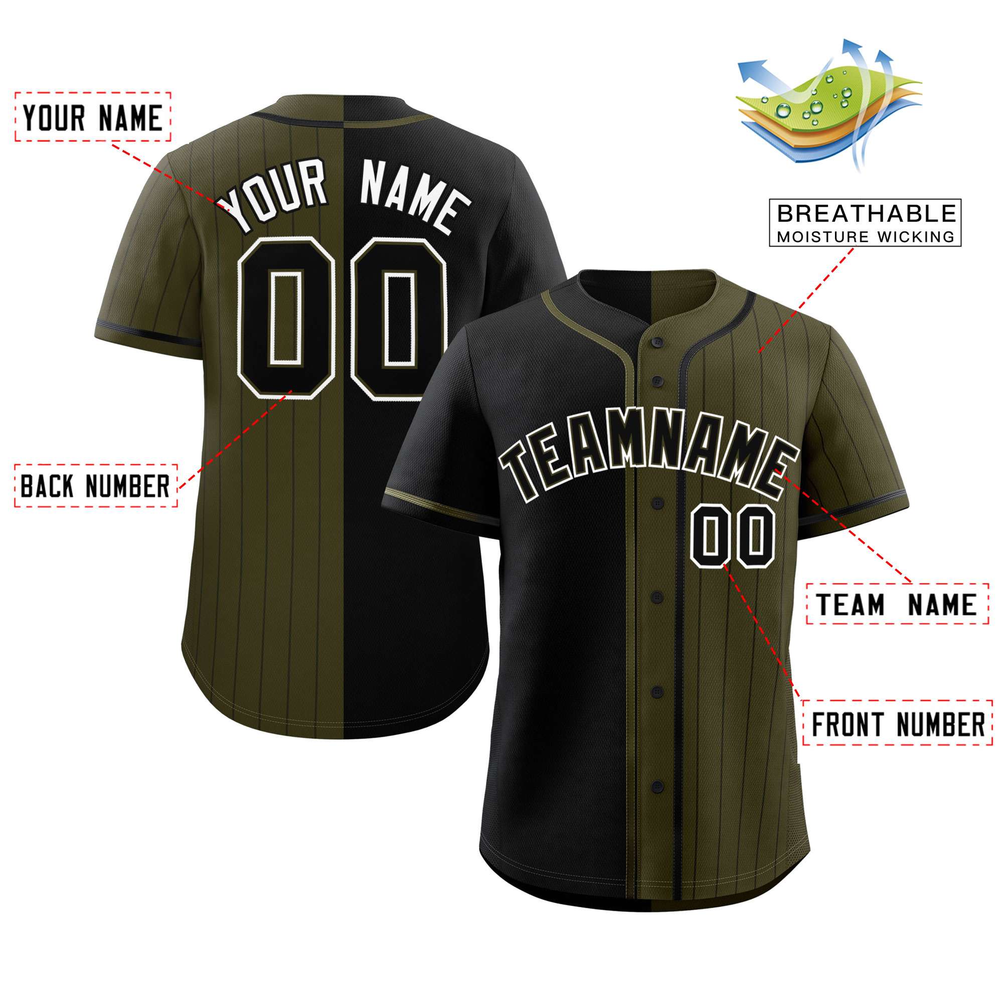 Custom Black Olive Stripe-Solid Combo Fashion Authentic Baseball Jersey