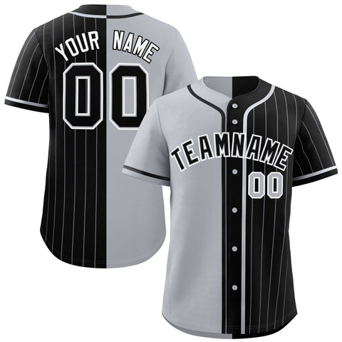 Custom Gray Black Stripe-Solid Combo Fashion Authentic Baseball Jersey