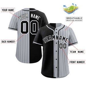 Custom Black Gray Stripe-Solid Combo Fashion Authentic Baseball Jersey