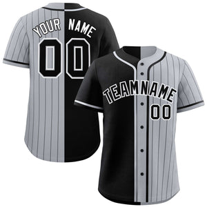 Custom Black Gray Stripe-Solid Combo Fashion Authentic Baseball Jersey