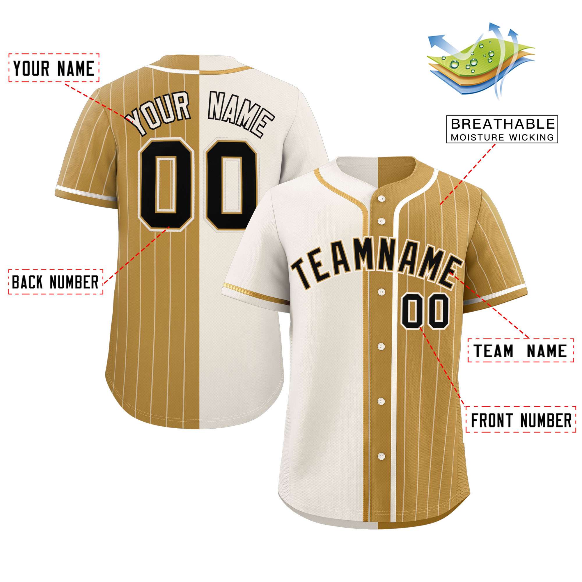 Custom Cream Old Gold Stripe-Solid Combo Fashion Authentic Baseball Jersey