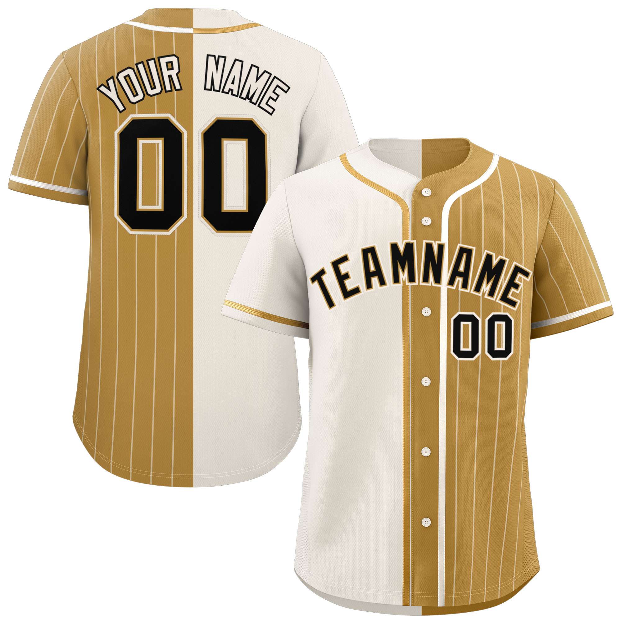 Custom Cream Old Gold Stripe-Solid Combo Fashion Authentic Baseball Jersey