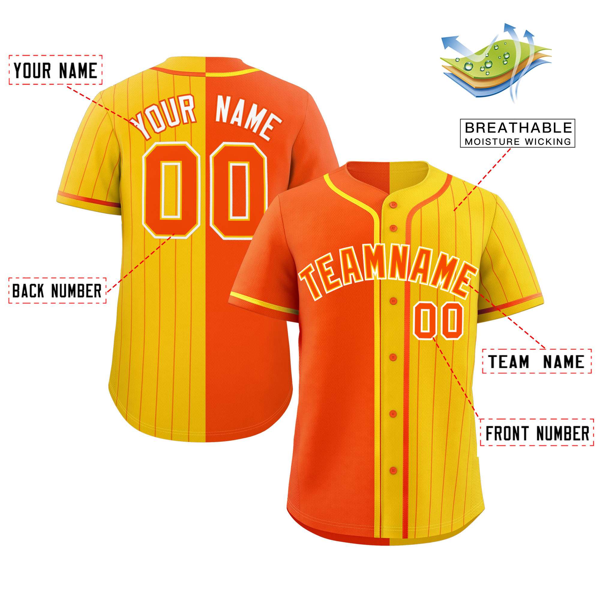 Custom Orange Gold Stripe-Solid Combo Fashion Authentic Baseball Jersey