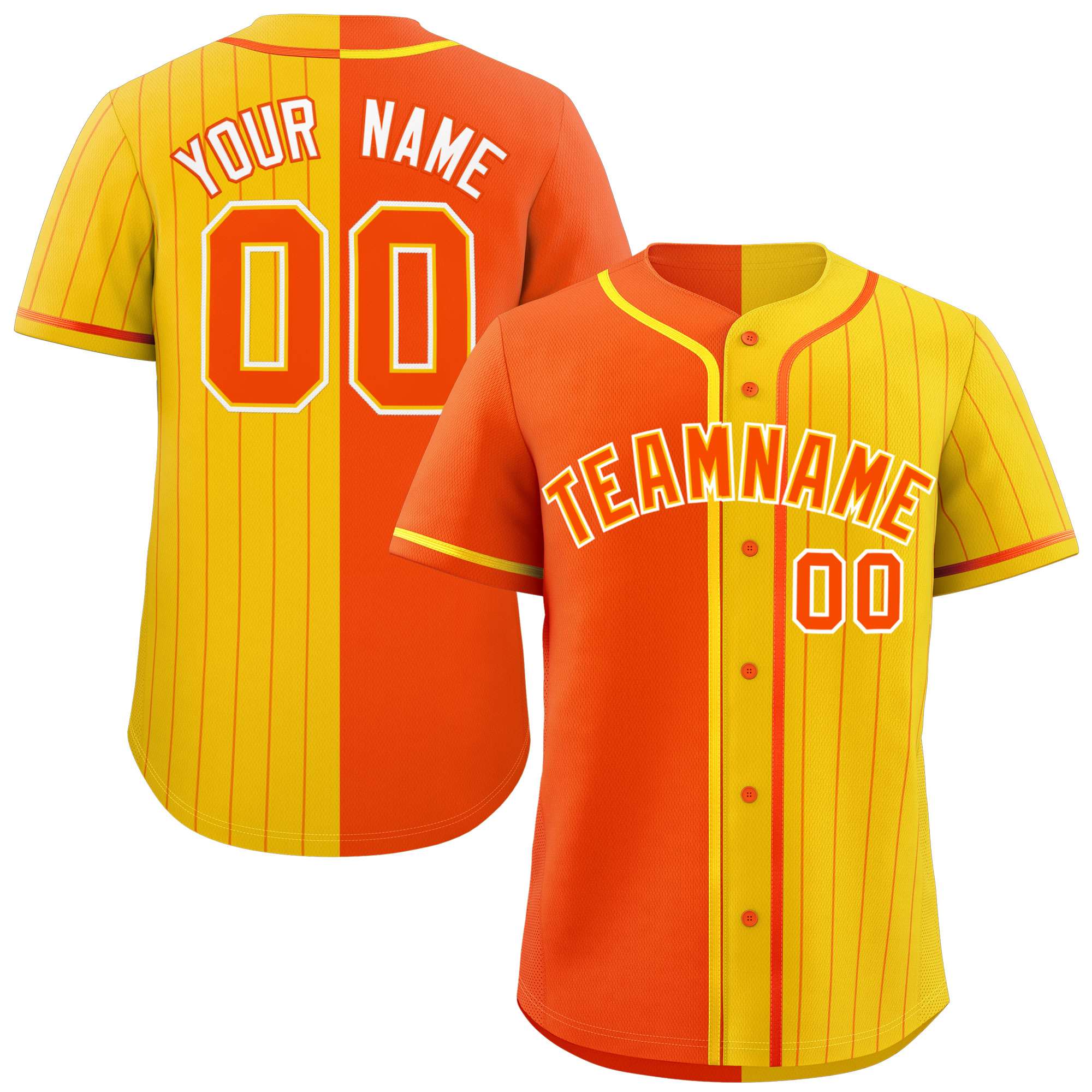 Custom Orange Gold Stripe-Solid Combo Fashion Authentic Baseball Jersey