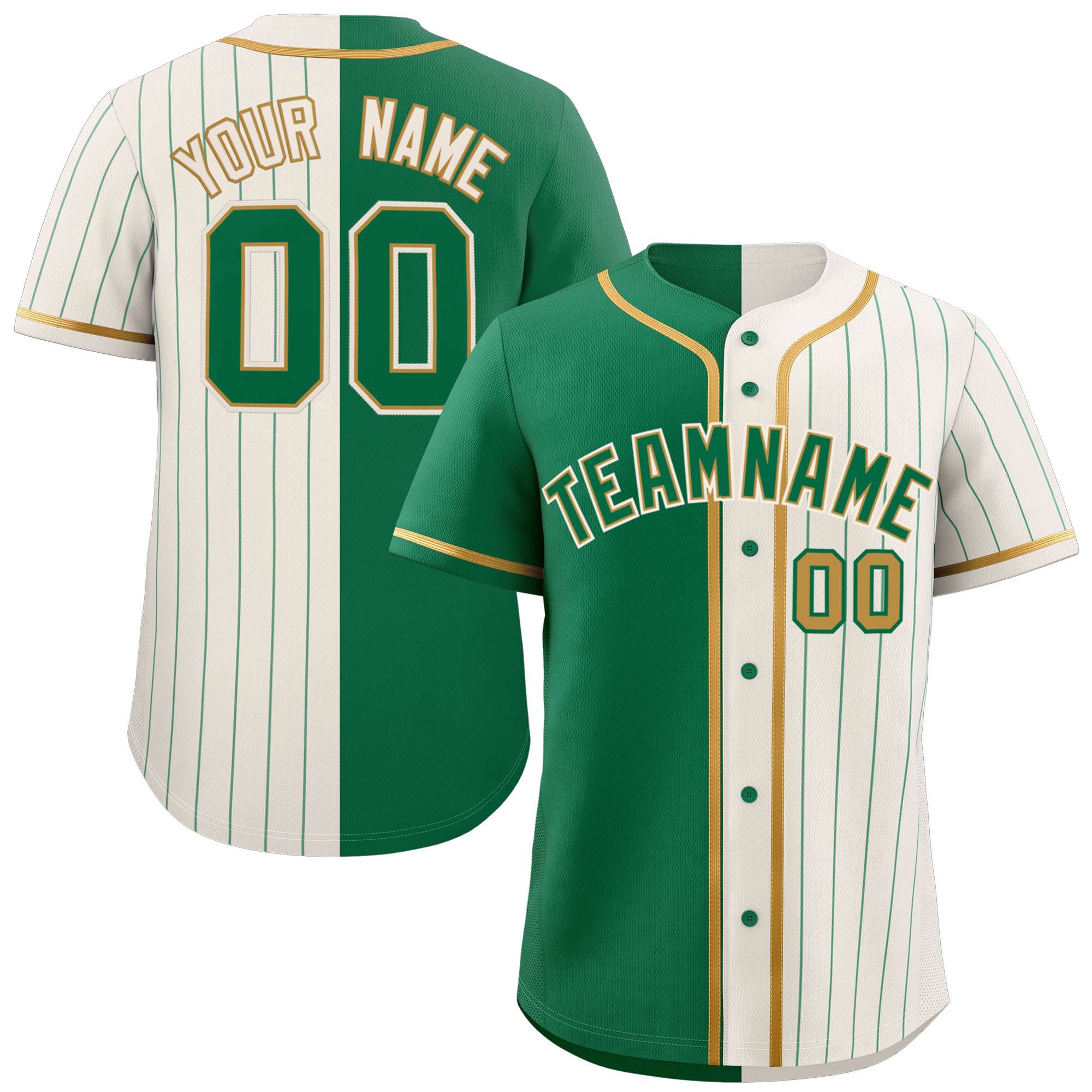 Custom Kelly Green Cream Stripe-Solid Combo Fashion Authentic Baseball Jersey