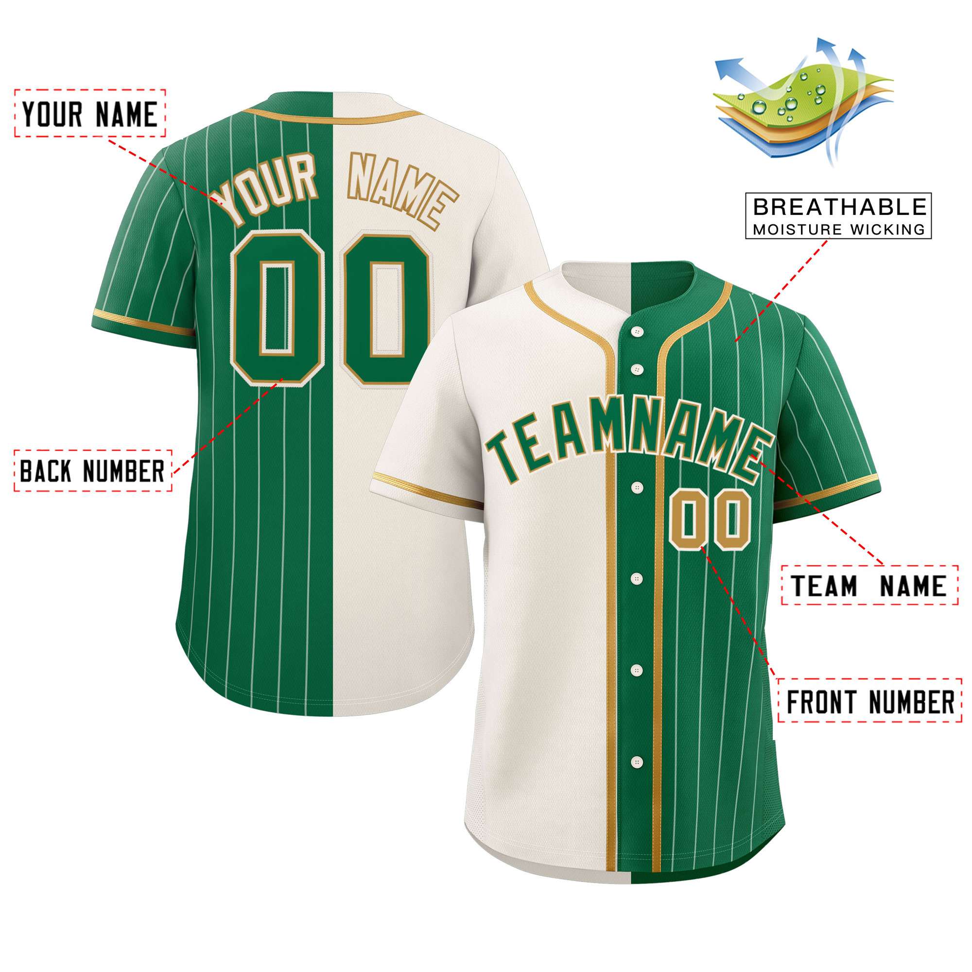 Custom Cream Kelly Green Stripe-Solid Combo Fashion Authentic Baseball Jersey