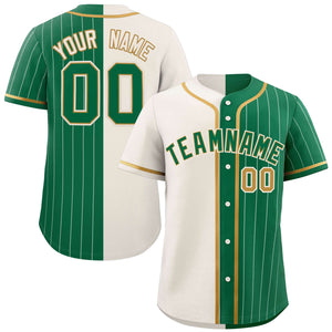 Custom Cream Kelly Green Stripe-Solid Combo Fashion Authentic Baseball Jersey