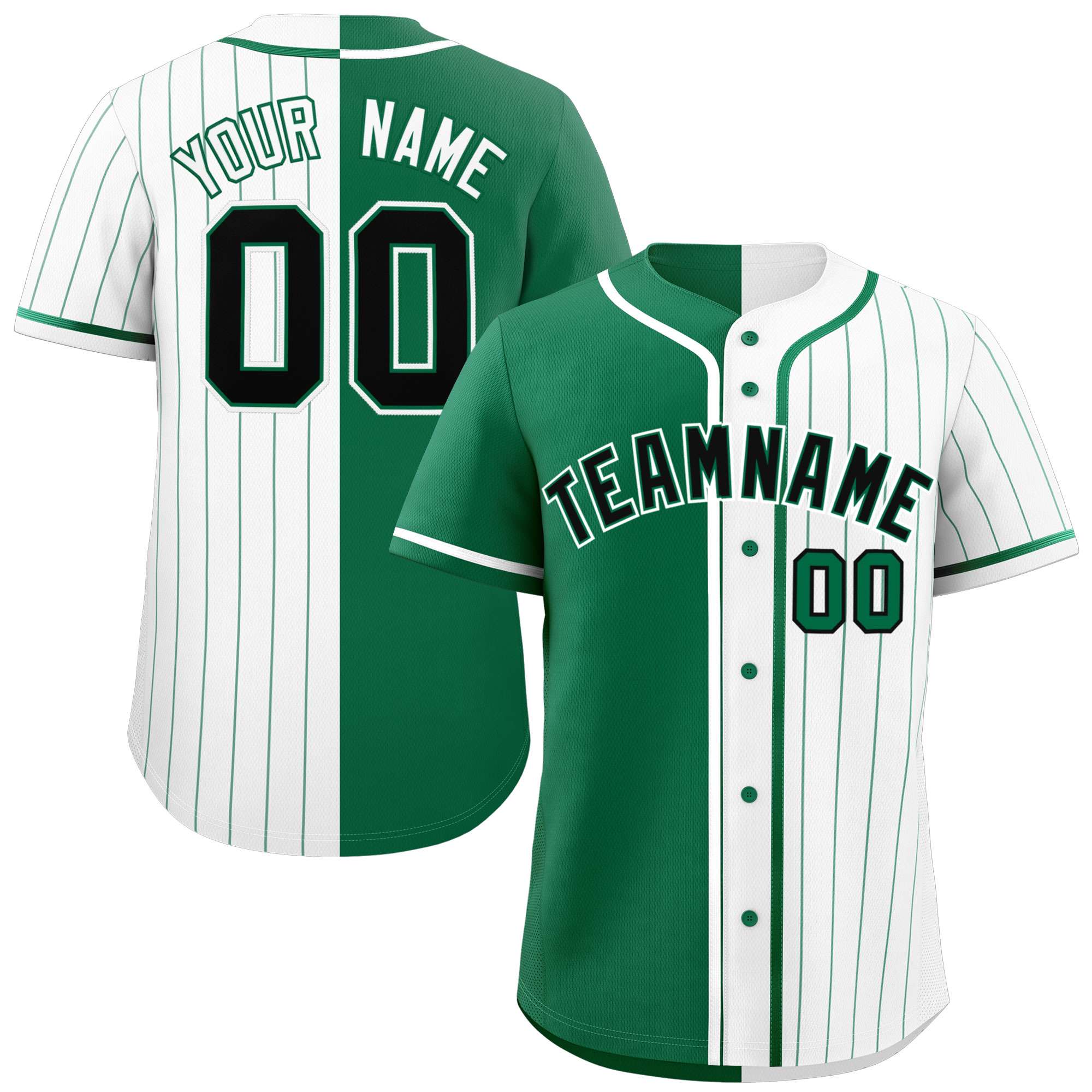 Custom Kelly Green White Stripe-Solid Combo Fashion Authentic Baseball Jersey