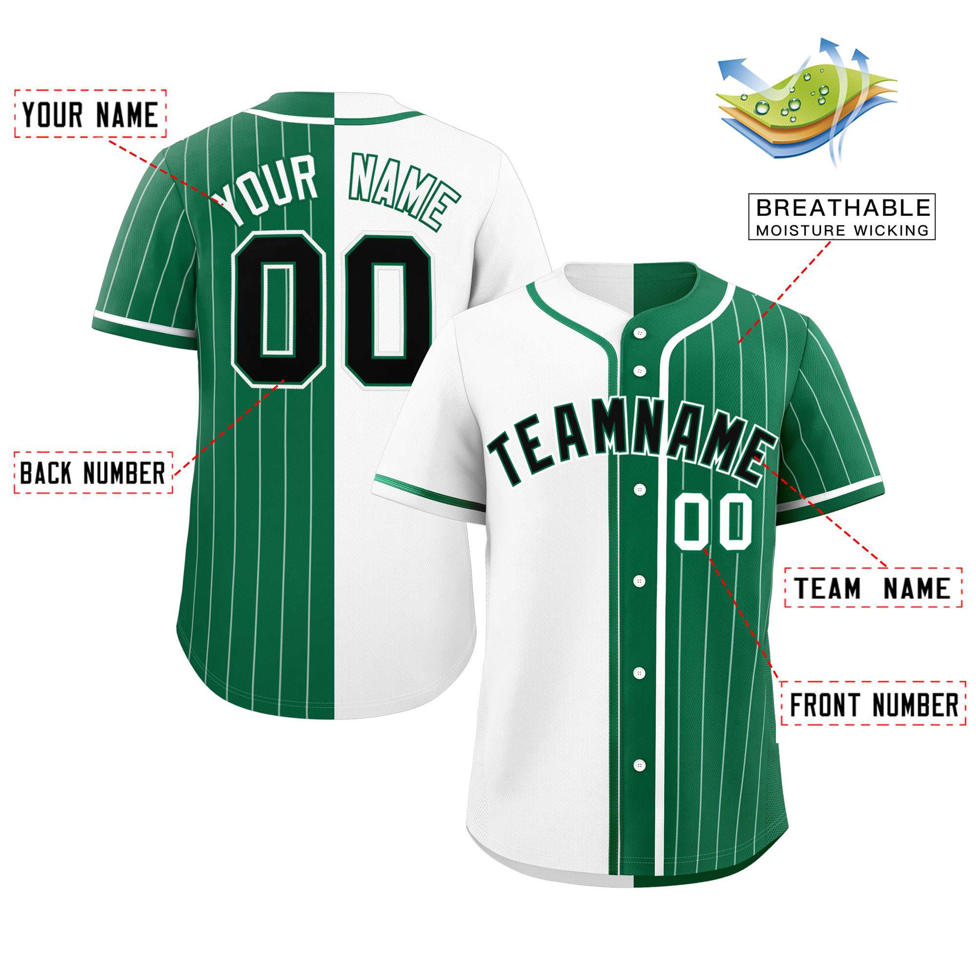 Custom White Kelly Green Stripe-Solid Combo Fashion Authentic Baseball Jersey