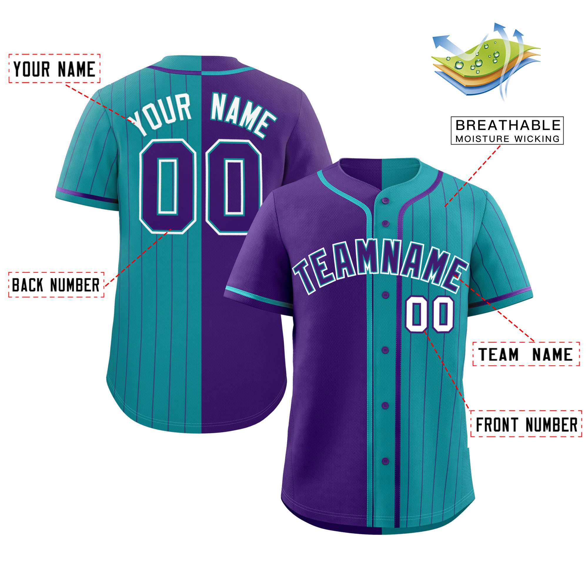 Custom Purple Teal Stripe-Solid Combo Fashion Authentic Baseball Jersey